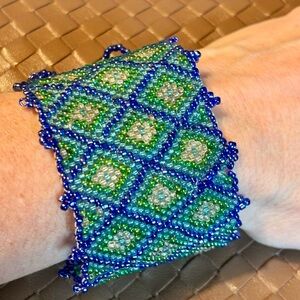 Handmade Glass Beaded Cuff Bracelet, hamptons boutique purchase  - Blue & Green